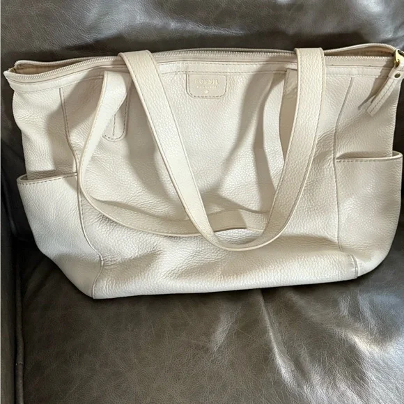 Fossil Cream Leather Tote Bag - Picture 3 of 16